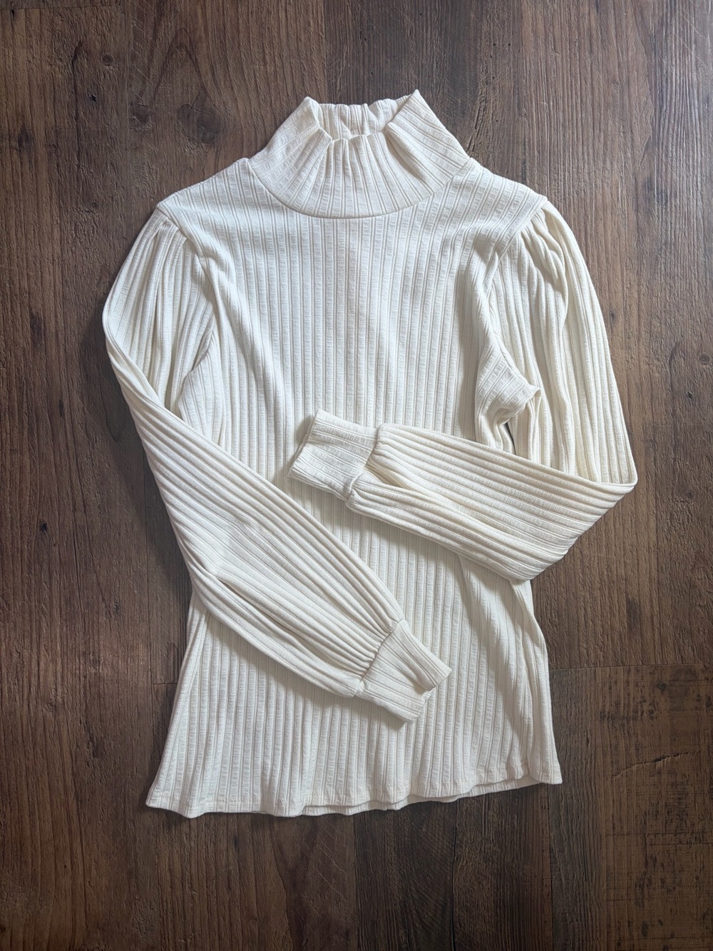 Ribbed Cowl-Neck Long Sleeve Sweater — Cream